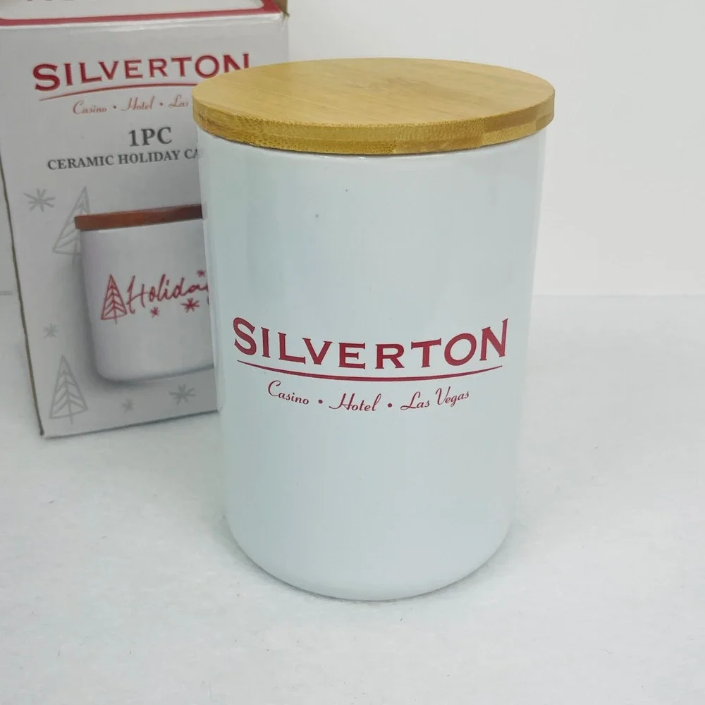 Silverton Casino Hotel Las Vegas Ceramic Holiday Canister White Red Wood Lid